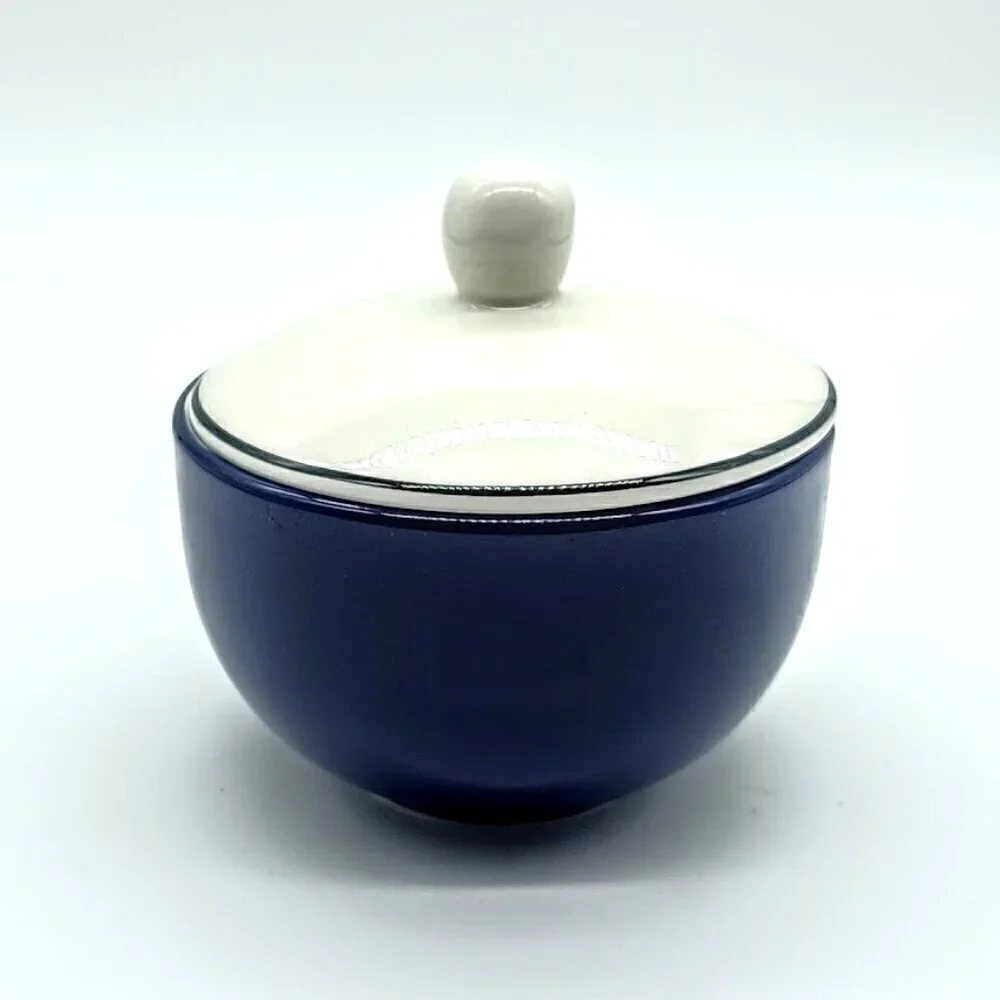 Vintage Pagnossin Treviso Italy Blue Ceramic Covered Sugar Bowl